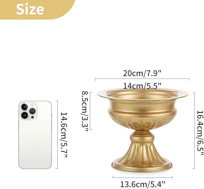 Nuptio Gold Vases for Centerpieces Wedding - 2 Pcs 6.5in Height Metal Urn Planter for Tables - Trumpet Vase for Party Decoration