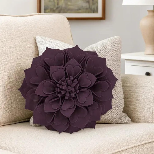 Fennco Styles Handmade 3D Heart-Shaped Petals Flower Decorative Throw Pillow Cover Only - 13" Round Violet Floral Pillow Case for Couch, Home Décor and Holiday, Housewarming Gift