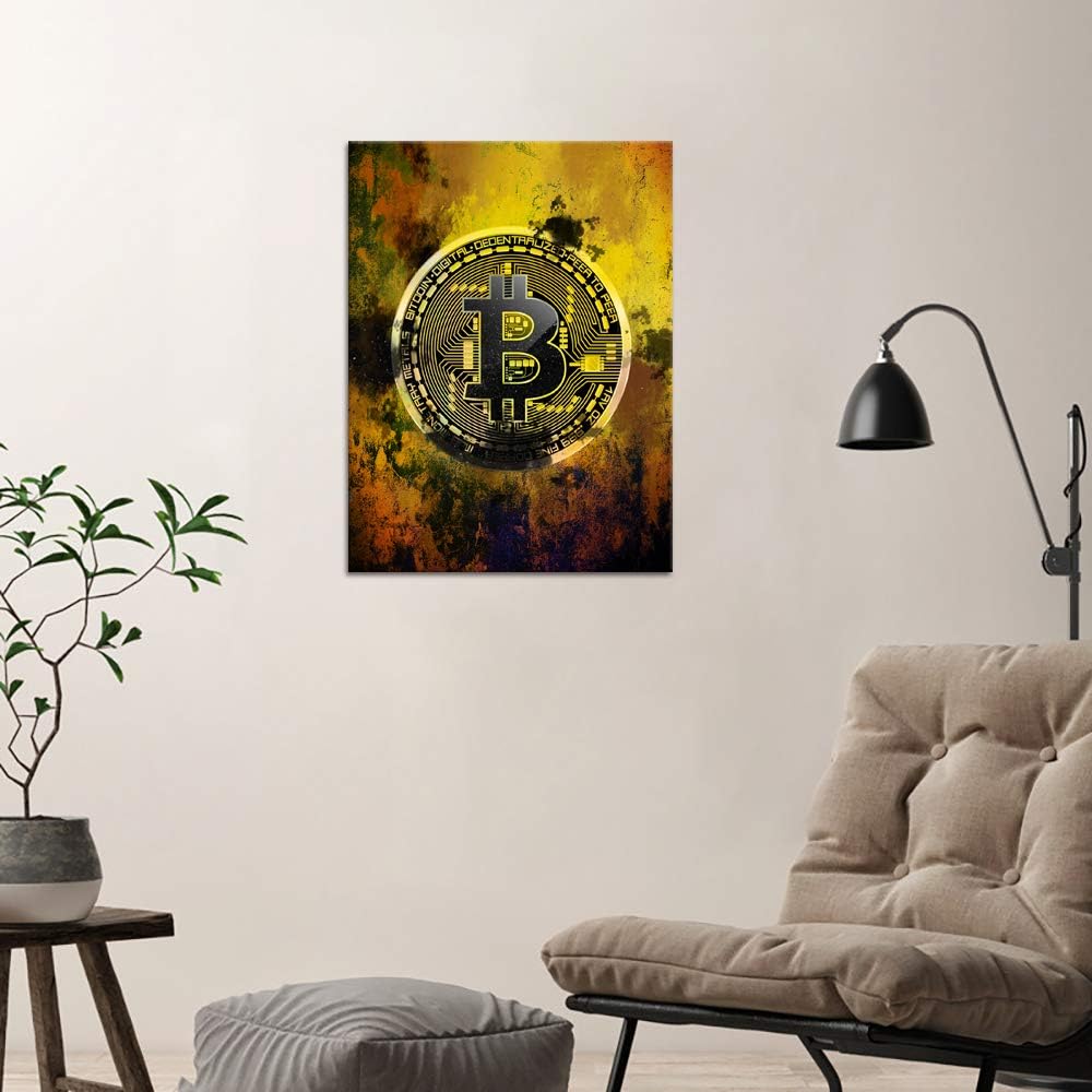 Bitcoin Wall Art - Hodl Crypto Motivational Canvas Print, Framed Blockchain Quotes Decor for Office Bedroom, Wooden Frame Ready to Hang (18"x24")