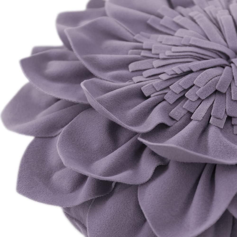 Decorative 3D Flower Throw Pillows with Insert Included Accent Round Pillow Handmade Cushion for Couch Bed Chair Living Room Home Decor 12 Inch Purple