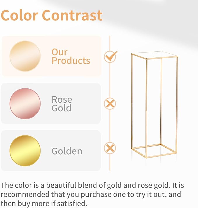 Nuptio 10 Pcs Gold Vase Metal Column Stand Road Lead Geometric Centerpiece Vase for Tables, 31½ inch Tall Floor Vases Decorative Tall Flower Rack for Home Event Party Wedding Decorations for Reception