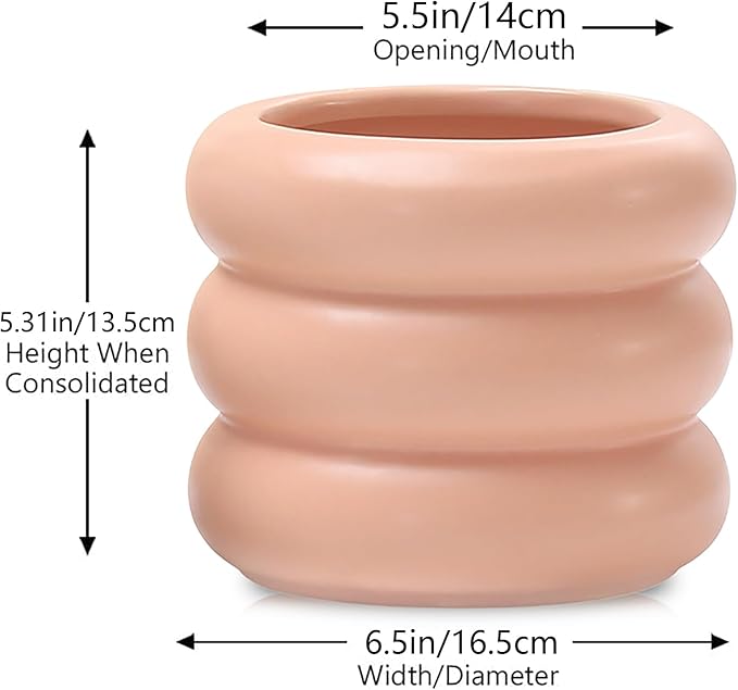 6.5 Inch Modern Plant Pot Pink Ceramic Glaze Succulent Planters for Indoor Unique Pots, Planter with Drainage Holes Small Cute Bubble Porcelain for Herb Snake Plants