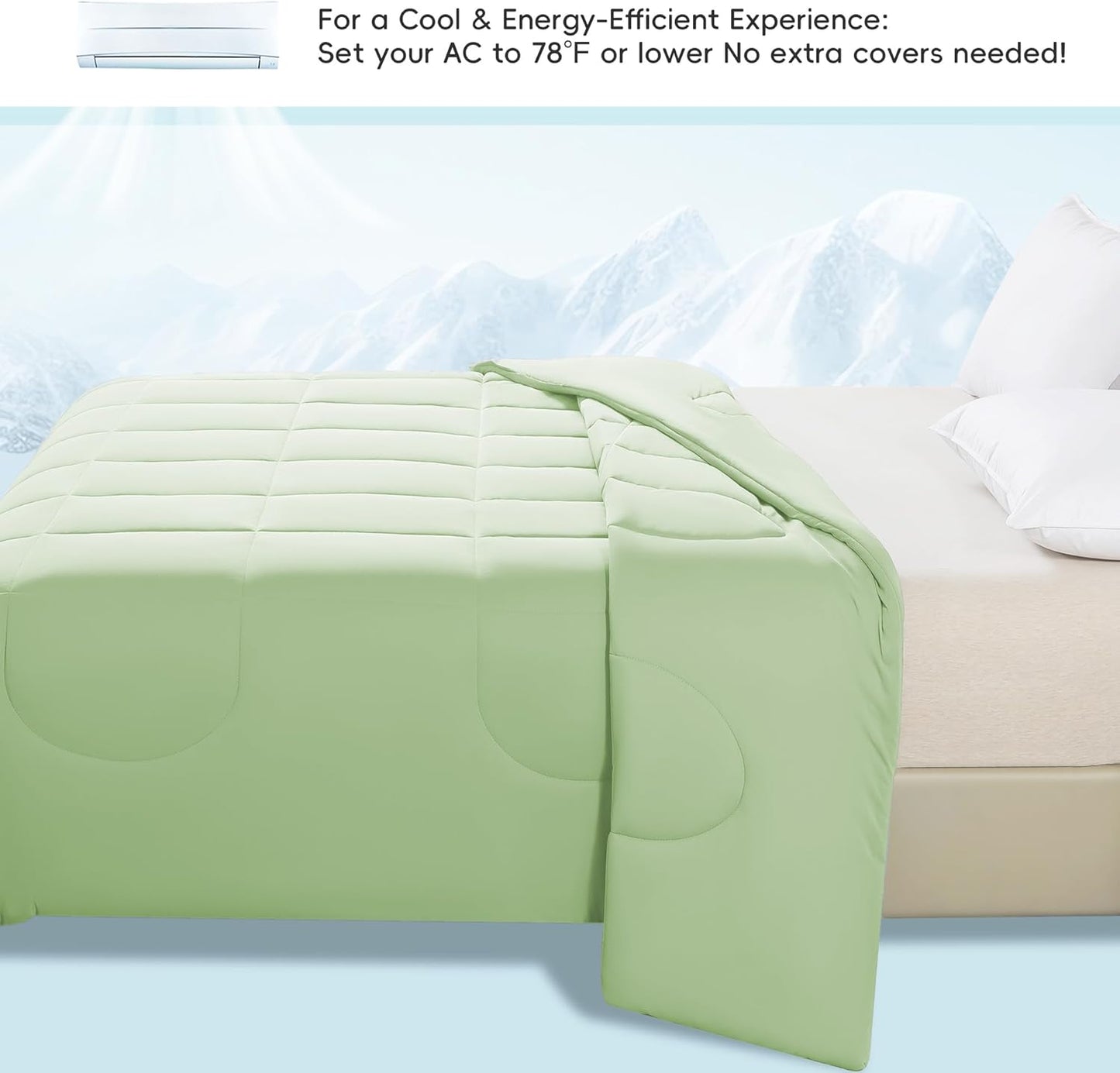 Cooling Comforter Full/Queen Size, All Season Blanket for Hot Sleepers, Lightweight Comforter for Night Sweats, Double-Sided Cooling Bedding for Bed, Sofa, Office, Camping (Sage Green,90"*90")