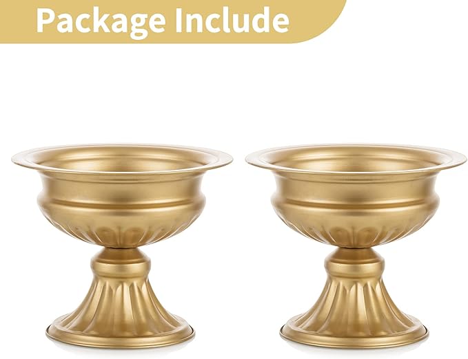 Nuptio Gold Vases for Centerpieces Wedding - 2 Pcs 6.5in Height Metal Urn Planter for Tables - Trumpet Vase for Party Decoration