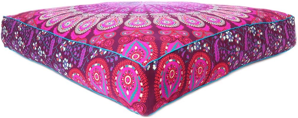 Eyes of India - Mandala Floor Pillow Cover Meditation Cushion Seating Throw Hippie Round Colorful Decorative Bohemian Indian Pouf Ottoman Handmade Cover ONLY (Purple 1, 35" x 35")