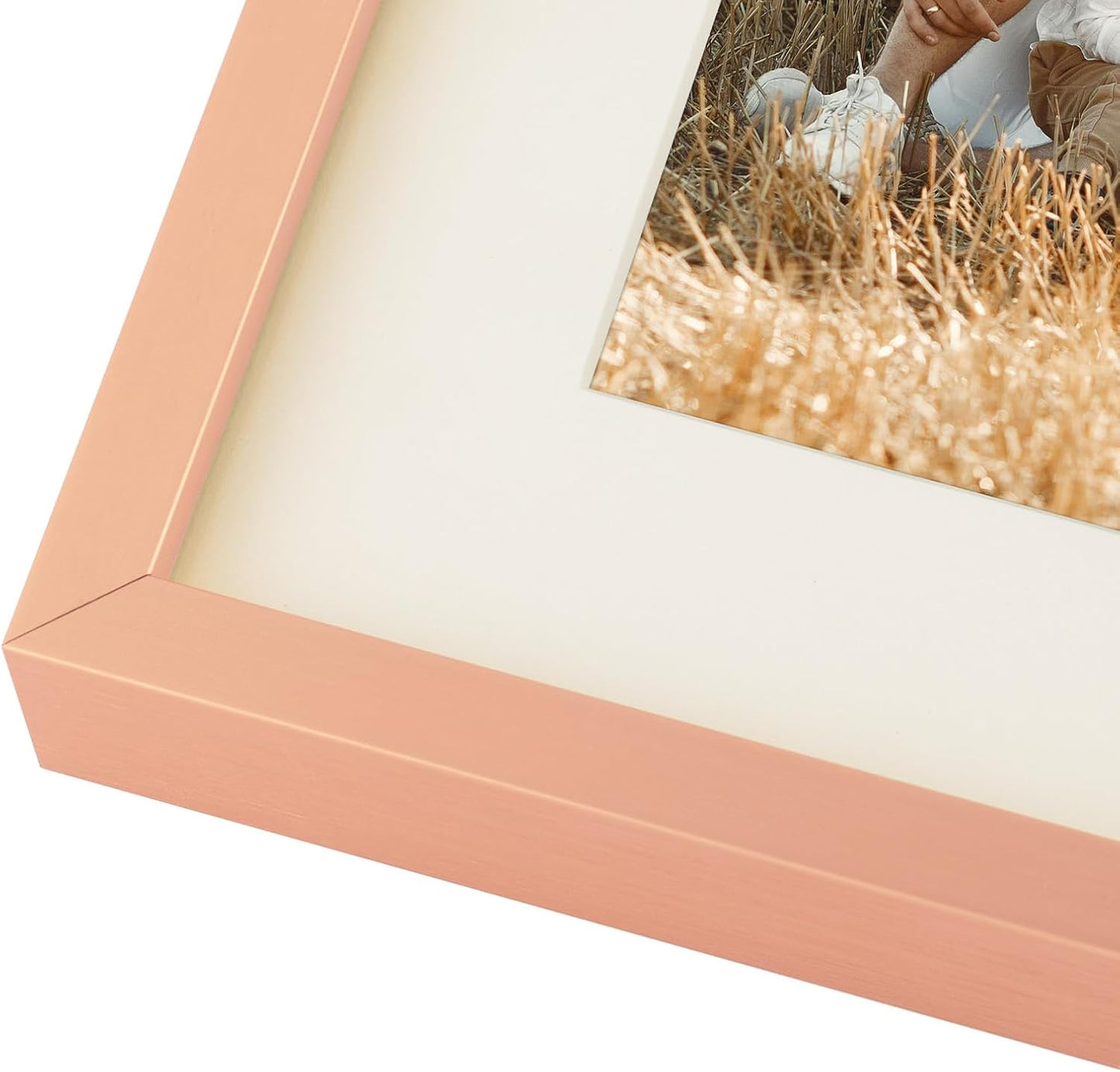 Frametory - 8.5x16.3 Aluminum Collage Picture Frame - Display 5x7 Pictures with 3 Openings Mat - Real Glass Front - Horizontal/Vertical Wall Mount - Rose Gold 1 Pack