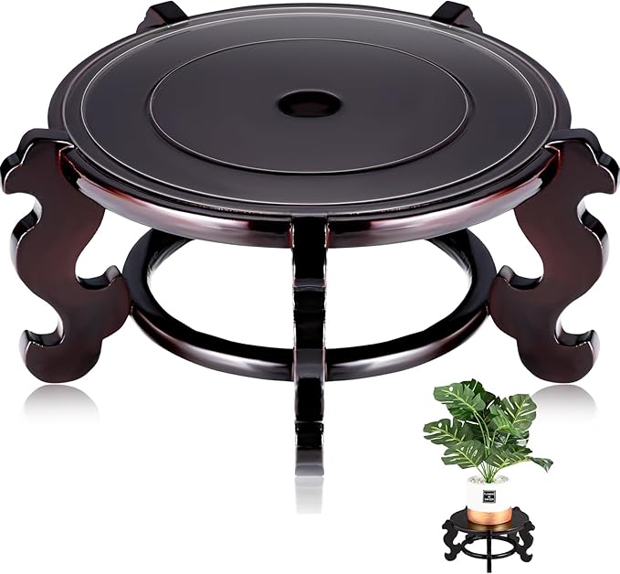 Yoiemivy 10 Inch Wooden Plant Stand Vase Stand Indoor Chinese Fishbowl Planter Stands for Display Oriental Style Indoor Plant Pot Pedestal Stand (10 Inch)