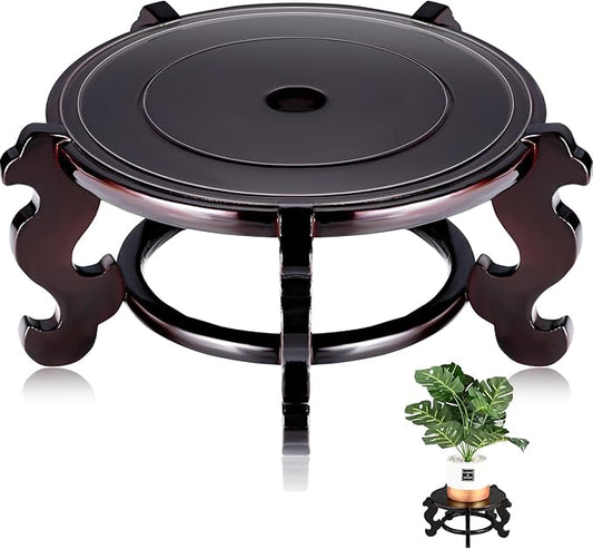 Yoiemivy 10 Inch Wooden Plant Stand Vase Stand Indoor Chinese Fishbowl Planter Stands for Display Oriental Style Indoor Plant Pot Pedestal Stand (10 Inch)