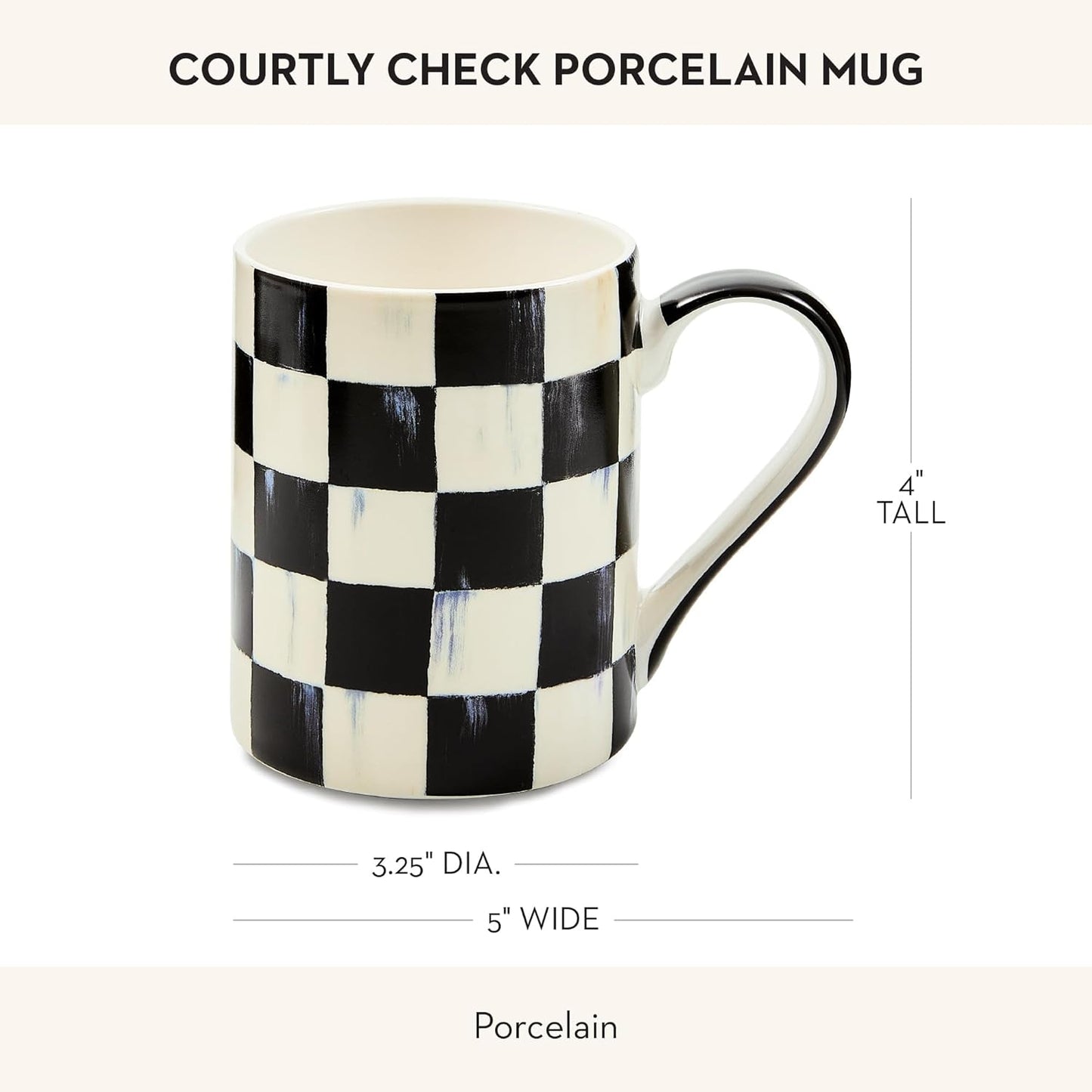 MACKENZIE-CHILDS Porcelain Mug, Tea and Coffee Mug, Black-and-White Courtly Check