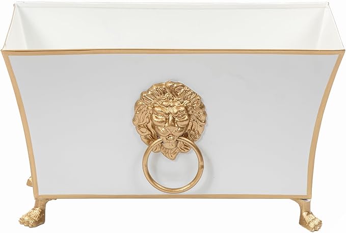 Jaye's Studio Paws and Claws Regency Rectangular Metal Cachepot, White Planter for Countertop, Fluted Planter with Feet, Modern Plant Pot, Centerpiece for Kitchen or Living Room, 12 Inch Vase