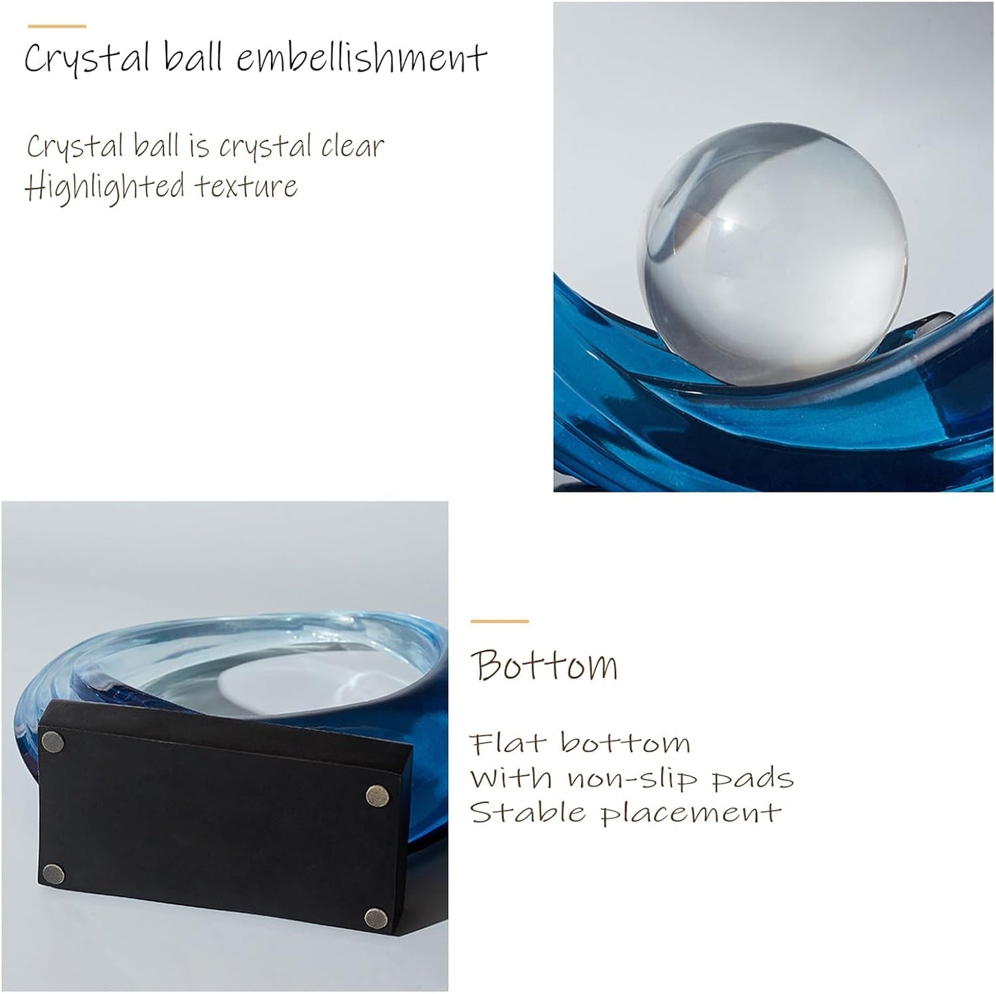 Blue Wave Resin Origami Statue Modern Abstract Home Decoration Sculpture Abstract Office Desk Center Art Statue Family Bedroom Living Room Blue Art Decoration (A-Blue)