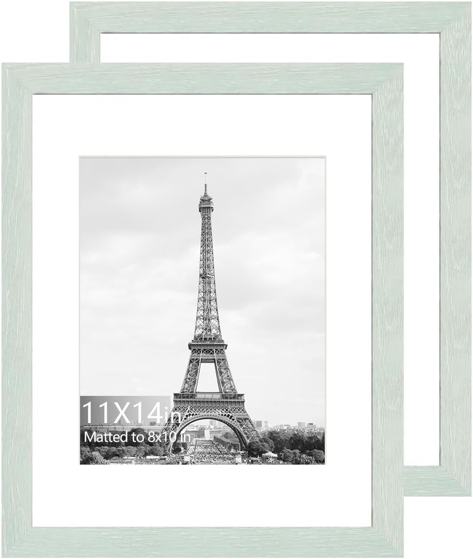 iRahmen 11x14 Picture Frame Set of 2, HD Plexglass Poster Frames Display Picture 8x10 with Mat or 11 x 14 without Mat, Rustic Photo Frame for Wall Mounting Horizontal Vertical