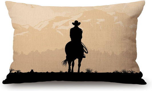 Cowboy Waist Lumbar Cotton Linen Throw Pillow case Cushion Cover for Sofa Home Decorative Oblong 12x20 Inches