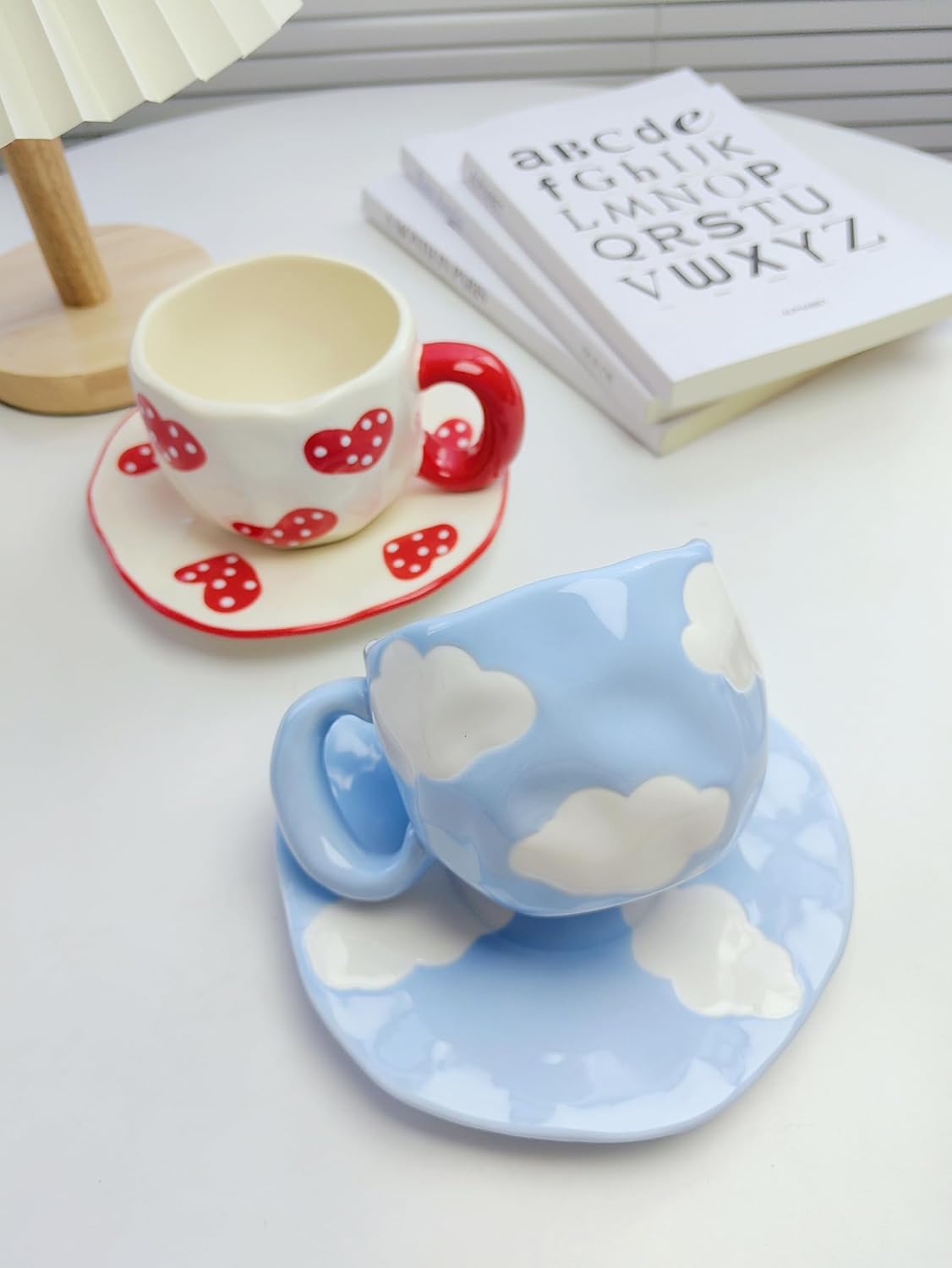 Coffee Mugs Set with Saucer Cute Cloud In The Sky Cup Gifts for Women for Birthday Tea Coffee Mug 250 ML Ceramic Cup Birthday Gift for Women Girls Mom Friend Coffee Mug Tea Cup Saucer Set