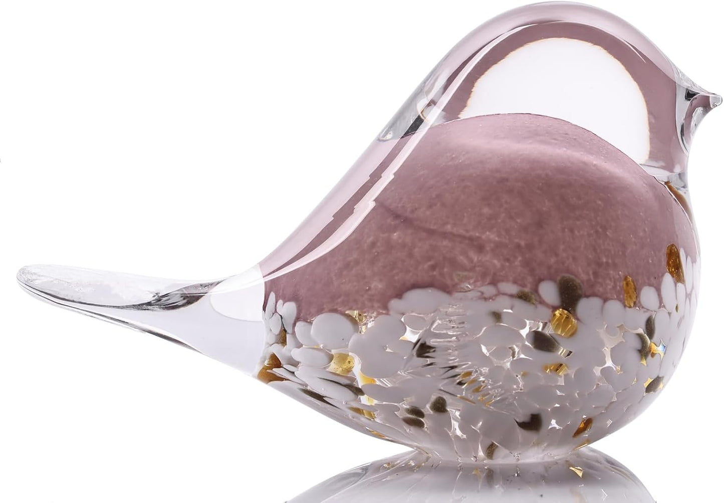 DOVDOV Hand Blown Glass Bird Statue Home Decor, Small Pink Glass Art Bird Sculpture for Office Desktop, Dresser entryway Decorative Ornament and Paperweight.