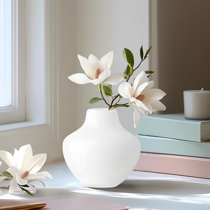 Torre & Tagus 4" Mouth Blown Art Glass Vase for Flowers - Opaque White Small Table Vase & Handmade Small White Accent for Modern Home Decor, Neutral Bud Vases as Decorative Shelf Decor or Wedding