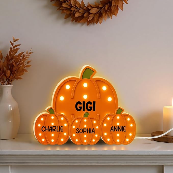 3D Effect Halloween Collapsible Light Up Pumpkin Decor - Halloween Pumpkin Indoor Decor Light Up - Cozy Fall Vibe Home Decoration - Personalized Light Box (Grandma Version)