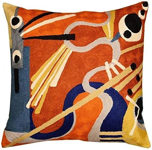 Kandinsky Contemporary Throw Pillow Cover - Rust Intuitive | Modern Pillow Cases | Abstract Throw Pillow | Boho Pillow | Abstract Chair Cushions | Hand Embroidered Cushion | Wool Size 18x18