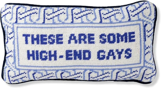 FURBISH Needlepoint Decorative Throw Pillow - High End Gays - 8" x 14" - Small Embroidered Accent Pillow for Bed, Chair, Couch, Sofa - Eclectic Home Decor