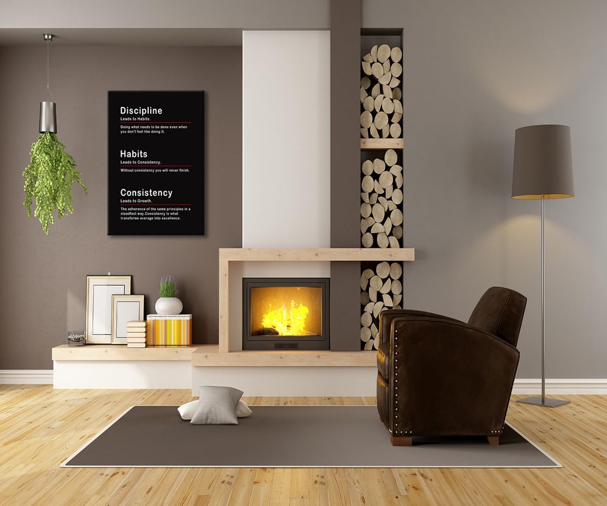 Discipline Habits Consistency Motivational Office Wall Decor Inspiring Posters Inspirational Canvas Wall Art Prints Wall Picture Paintings Artwork Home Living Room School Decor Framed[24''W x 36''H]