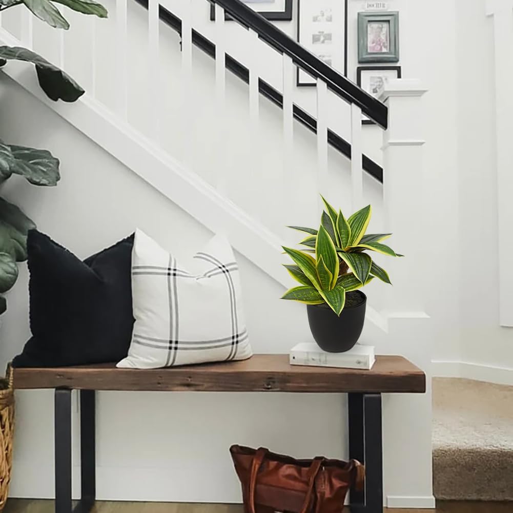 DILATATA Fake Snake Plant 11 Inch Small Potted Good Luck Plant Artificial Snake Plants Faux Mother in Law Tongue Sansevieria Plant - 20 Leaves Fake Laurentii for Indoor Outdoor Home Office Decor