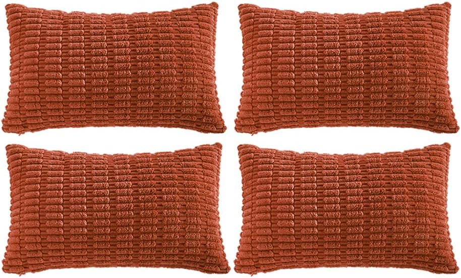 Fancy Homi 4 Packs Boho Burnt Orange Fall Decorative Throw Pillow Covers 14x24 Inch for Couch Bed Sofa, Rustic Modern Farmhouse Home Decor, Soft Plush Corduroy Cute Square Cushion Case 35x60 cm