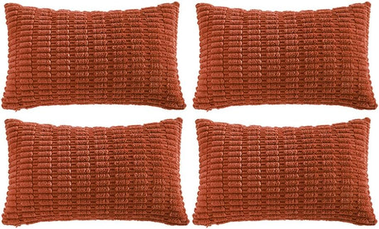 Fancy Homi 4 Packs Boho Burnt Orange Fall Decorative Throw Pillow Covers 12x20 Inch for Couch Bed Sofa, Rustic Modern Farmhouse Home Decor, Soft Plush Corduroy Cute Square Cushion Case 30x50 cm