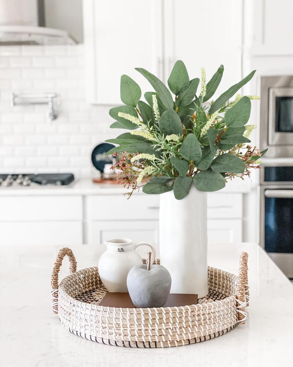 Fake Eucalyptus Bouquet Artificial Eucalyptus with Sage Leaves Faux Greenery Bush for Bathroom Kitchen Table Farmhouse Decoration