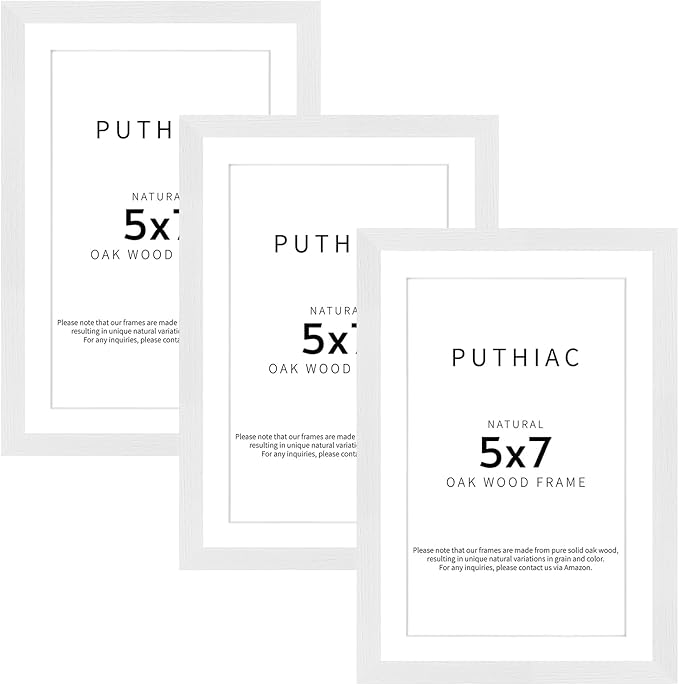 5x7 Oak Wood Picture Frame - Minimalist 5x7 Picture Frame, 5"x7" Frame Wood, Natural Solid Wooden Picture Frames for Wall Art Photo and Prints(3 Pack, White)