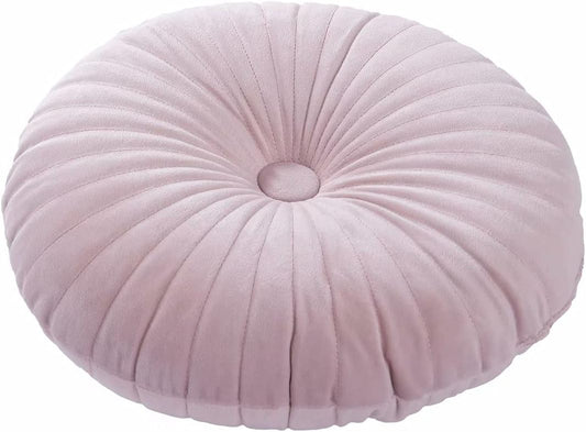 HLOVME Round Pillow Cushion for Couch Velvet Decorative Small Throw Pillow Solid Color for Living Room Bed Floor 13.7”, Pink