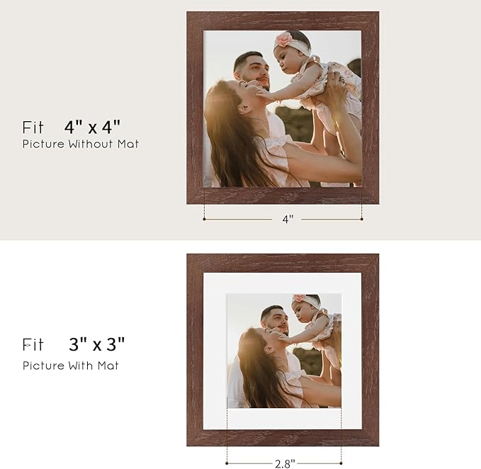 4x4 Oak Wood Picture Frame - 4"x4" Photo Frame, 4x4 Picture Frame Wood, Natural Solid Wooden Picture Frames for Wall Art Photo and Prints(1 Pack, Walnut)