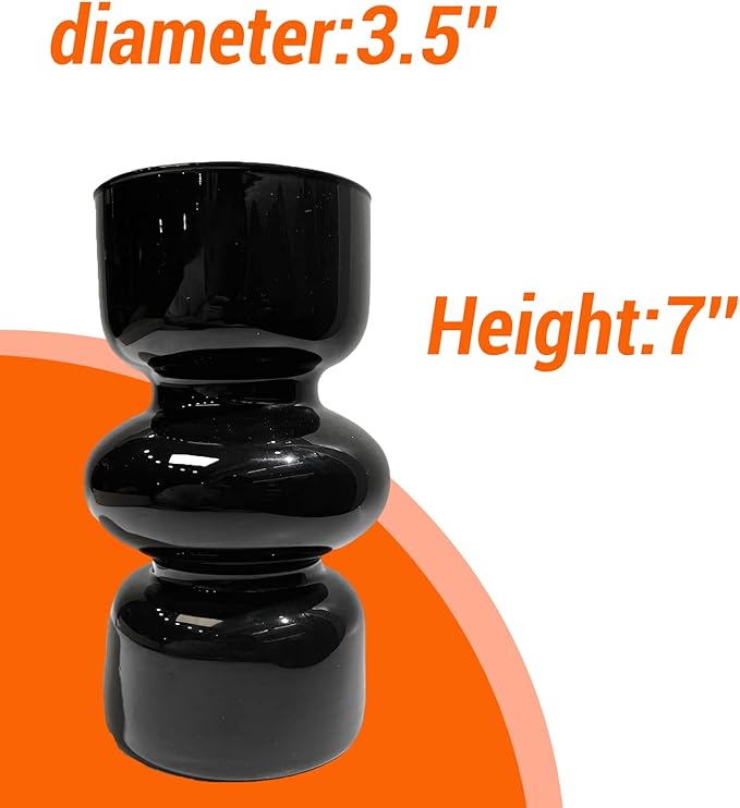 BLOFLO Black Glass Hydroponic Vase, 7Inches Glass Vase for Flower, Modern Geometric Three-Layer Floral Vases for Home Office, Wedding Table Decoration(Black)