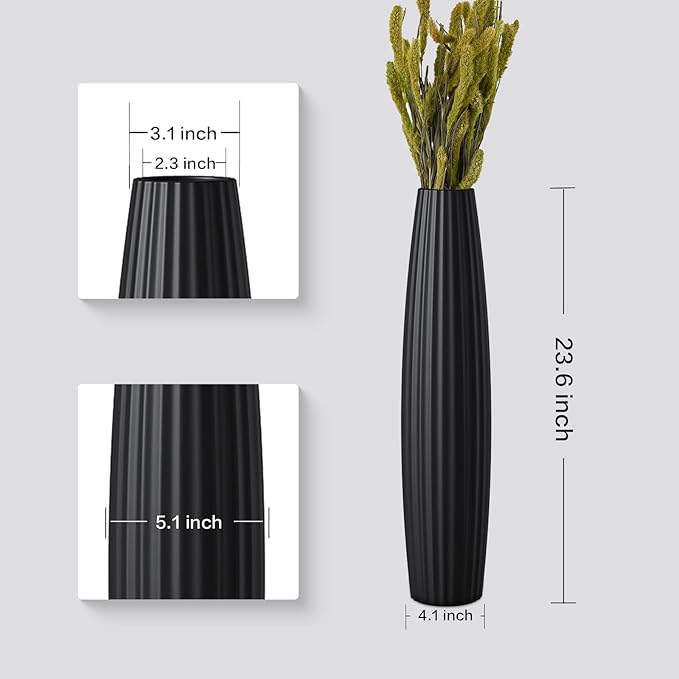 Floor Vases, Tall Floor Vase 23.6 inch (60CM, 1.96FT) Tall Vases, Sturdy Black Vase for Living Room Decor, Resin Black