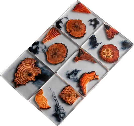 DIYOMR Set of 6 Wood Coasters, Resin Epoxy Coaster for Drinks, Cool Coaster Art for Home Office Coffee Bar Table Protection Decor (6Pcs Square)