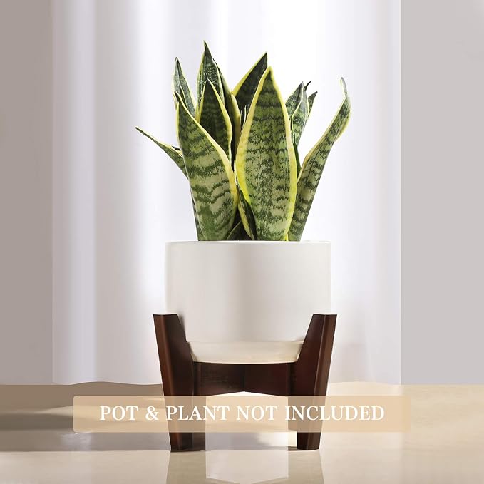 Seanmi Plant Stands for Indoor Plants, Bamboo Plant Stand, Mid Century Plant Holder, Adjustable Width, Fits 8 9 10 11 12 inches Pots - Dark Brown (Planter Stand Only)