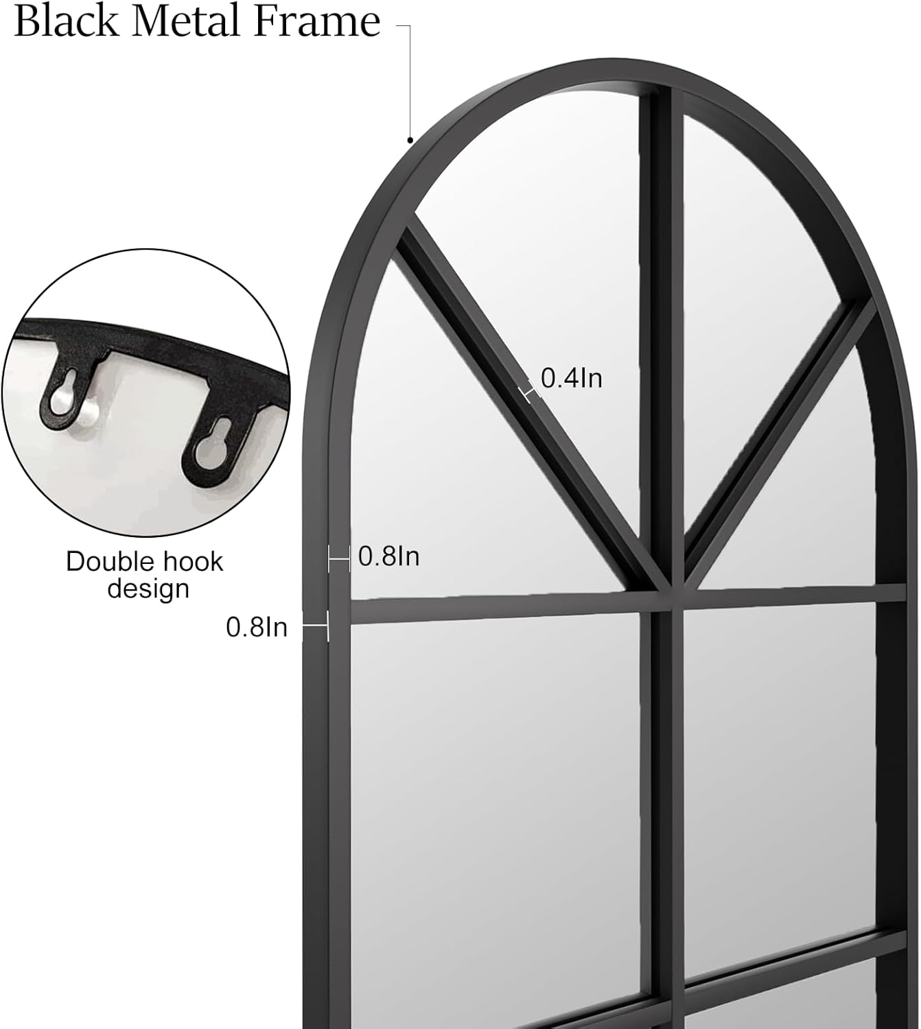 Floor Full Length Mirror, 71"x32" Large Arched Window Pane Mirror, Oversize Wall Full Body Mirrors, Black Farmhouse Standing Mirrors Hanging or Leaning for Living Room, Entryway, No Stand