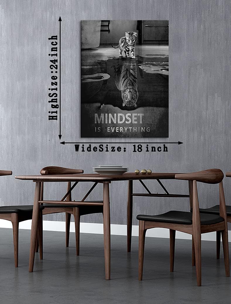 Cute Cat Canvas Prints Wall Art Tiger and Cat Pictures Black and White Animal Posters Painting Modern Inspiring Artwork Wooden Decorations for Guest Room Office Home Framed Ready to Hang -18 x 24 in