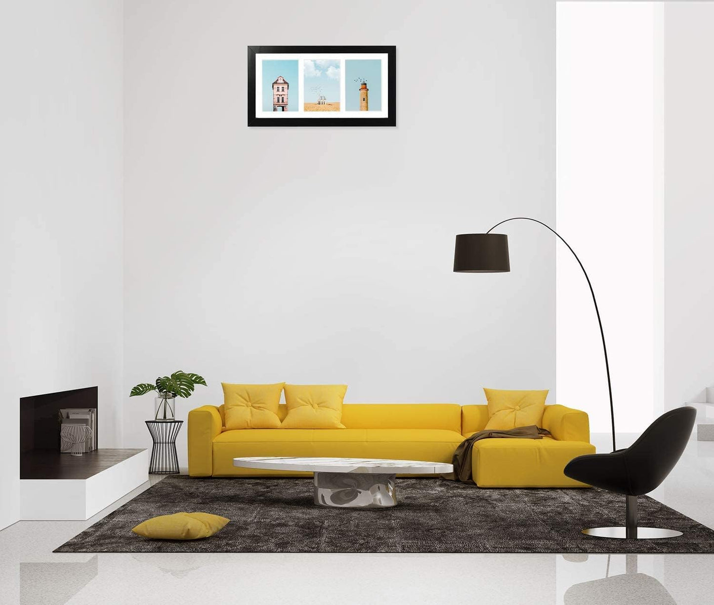 Golden State Art, Set of 2, 7x14 Black Photo Wood Collage Frame with Mat Displays (3) 4"x6" Pictures