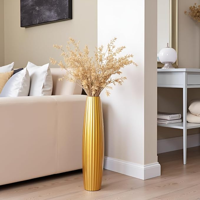Floor Vases, Tall Floor Vase 23.6 inch (60CM, 1.96FT) Tall Vases, Sturdy Gold Vase for Living Room Decor, Resin Gold