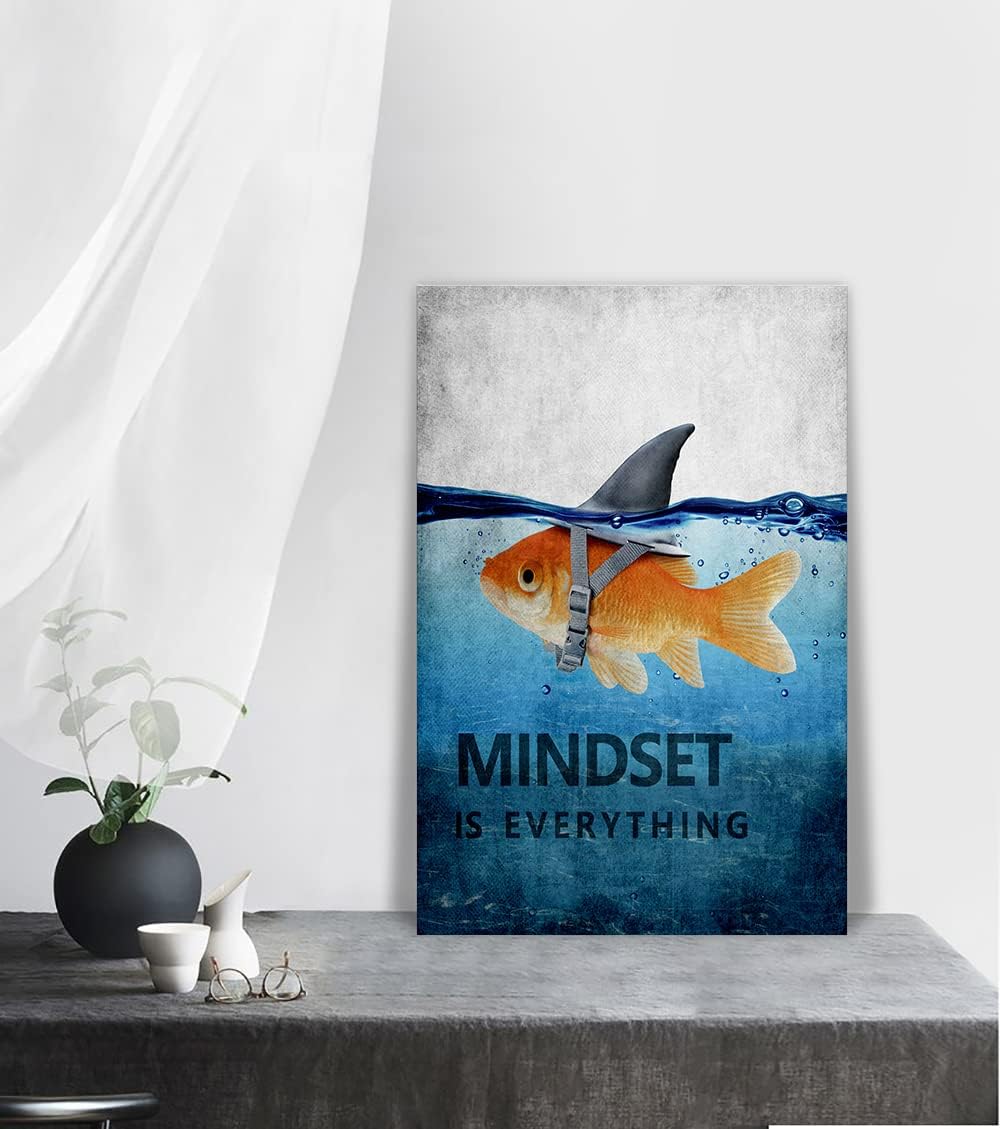 Mindset is Everything Motivational Canvas Office Wall Art Inspirational Entrepreneur Quotes Poster Print Artwork Painting Wall Picture for Living Room Bedroom Office Framed Ready to Hang-12 Wx16 H