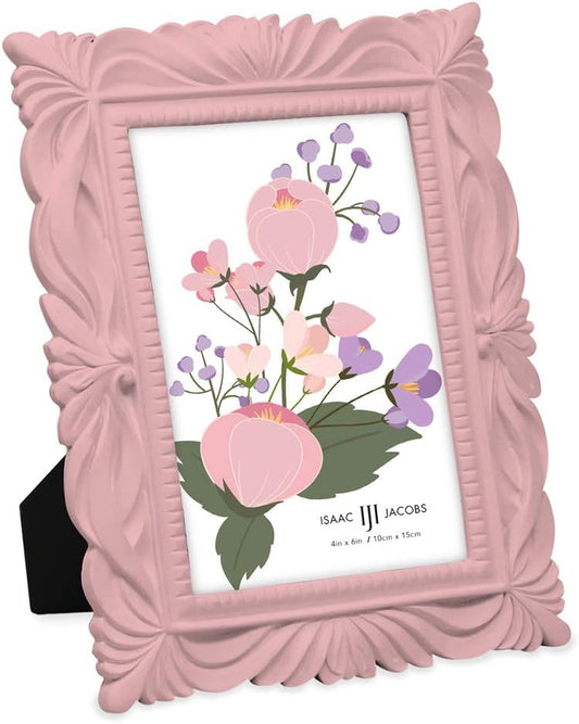 Isaac Jacobs 4x6 Pink Wave Textured Hand-Crafted Resin Picture Frame with Easel & Hook for Tabletop & Wall Display, Decorative Swirl Design Home Décor, Photo Gallery, Art, More (4x6, Pink)