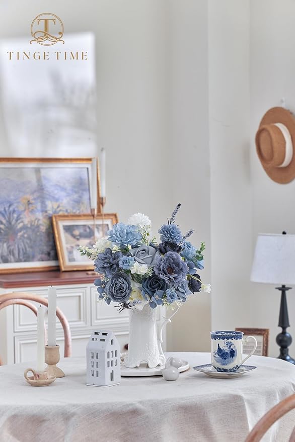 TINGE TIME Fake Flowers Artificial Flowers Peonies Bulbous Chrysanthemum Daisy Hydrangea Sunflower Violets Dahlia Daffodils Epiphyllum Orchid Cherry Blossom Camellia Leyaron (Dusty Blue)