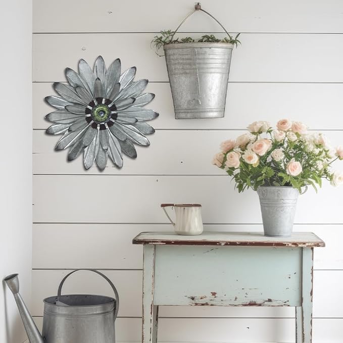 YEAHOME Metal Farmhouse Boho Wall Decor - 16'' Galvanized Wall Art Decorations Hanging for Bedroom, Living Room, Bathroom Office