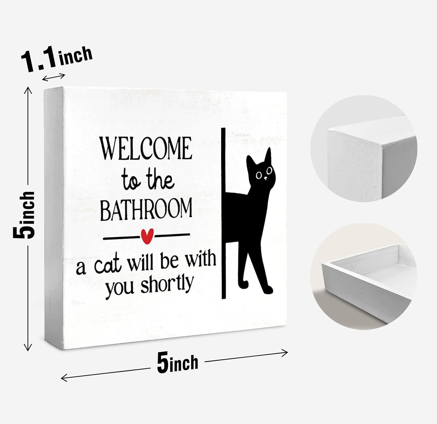 Funny Bathroom Black Cat Wall Decor Desk Wooden Box Sign, Cat Decor for Home Welcome to the Bathroom Sign, Gifts for Women Cats Lovers, Welcome To The Bathroom A Cat Will Be With, 5x5 inch