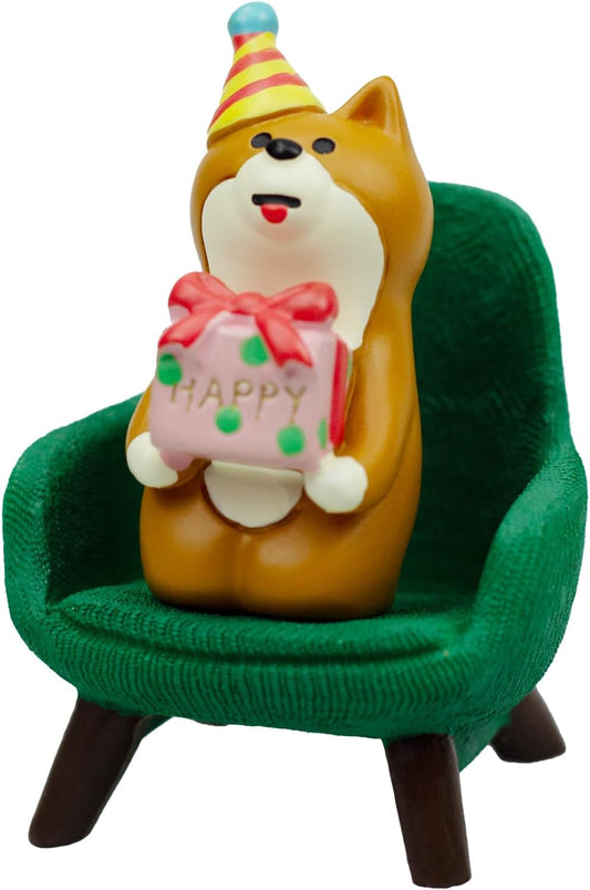 Cute Mini Puppy Holding a Gift Figurine - Resin Dog for Office, Home Decoration for Dog Lovers - Green Sofa