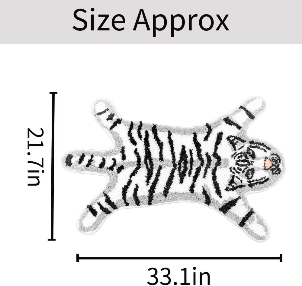 Funny Tiger Bath Mat for Bathroom, Cute White Tiger Cartoon Bath Rugs Non Slip Animal Shaped Absorbent Preppy Small Bathtub Rug Bathroom Decor Aesthetic Plush Shower Rugs Machine Washable