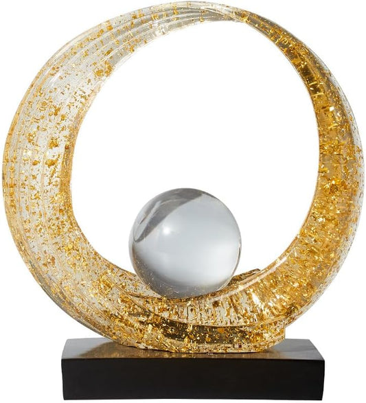 Golden Wave Resin Origami Statue Modern Abstract Home Decoration Emphasizes Abstract Office Desk Center Art Statue Table Family Bedroom Living Room Golden Stripe Decoration (A-White Gold)