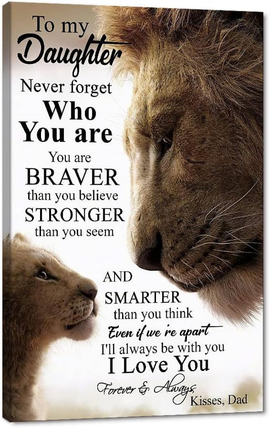 Large Size 1 Big Panel Father's Love Themed Wall Art for Home Wall To My Daughter Poster Lion Father and Daughter Artwork Inspiring Artwork Gift Choice for Kids Framed Ready to Hang-28 inch x 44 inch