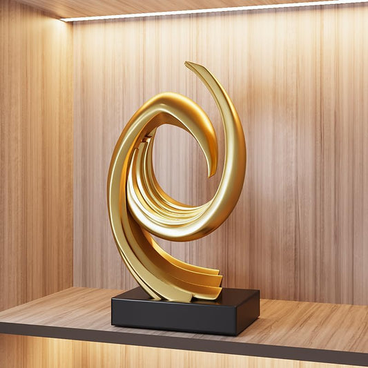 Golden Wave Resin Origami Statue Modern Abstract Home Decoration Emphasizes Abstract Office Desk Carving Table Family Bedroom Living Room Garden Office Golden Stripe Decoration (C)