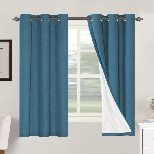 H.VERSAILTEX 100% Blackout Curtains for Bedroom Thermal Insulated Linen Textured Curtains Heat and Full Light Blocking Drapes Living Room Curtains 2 Panel Sets, Blue Sapphire, 42x63 Inch